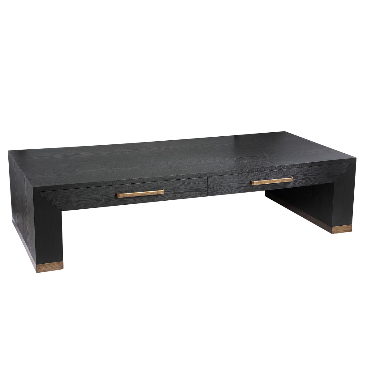 Mesa de centro Tiess de chapa de madera negra con 2 cajones PTMD