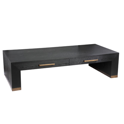 Mesa de centro Tiess de chapa de madera negra con 2 cajones PTMD