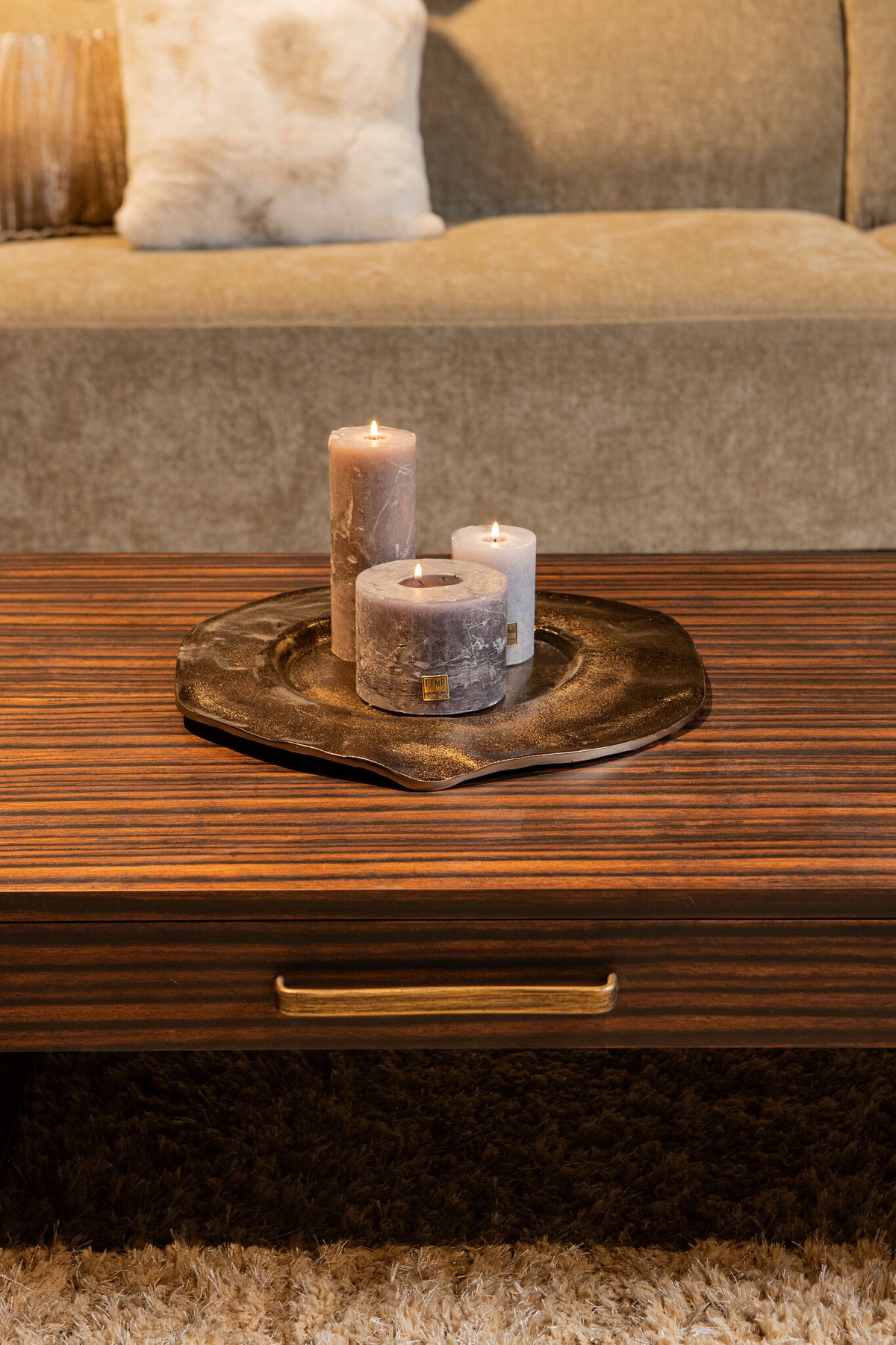 Mesa de centro Tiess de chapa de madera negra con 2 cajones PTMD
