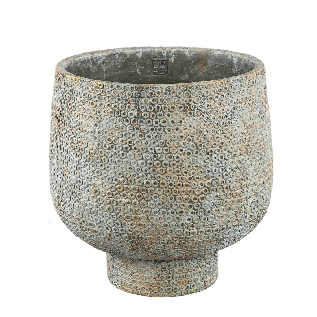 Laim Maceta redonda de cemento gris con base de patrón de puntos XXL Diá40xAl40cm PTMD