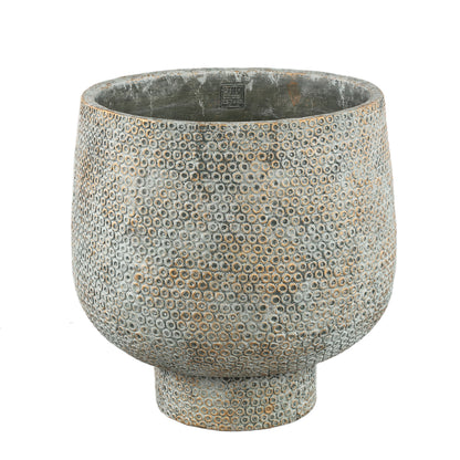 Laim Maceta redonda de cemento gris con base de patrón de puntos XXL Diá40xAl40cm PTMD