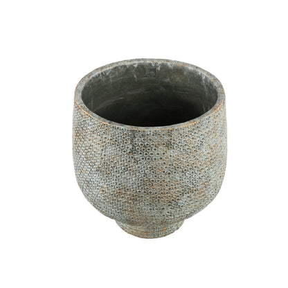Laim Maceta redonda de cemento gris con base de patrón de puntos XXL Diá40xAl40cm PTMD