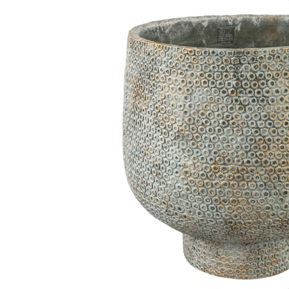 Laim Maceta redonda de cemento gris con base de patrón de puntos XXL Diá40xAl40cm PTMD