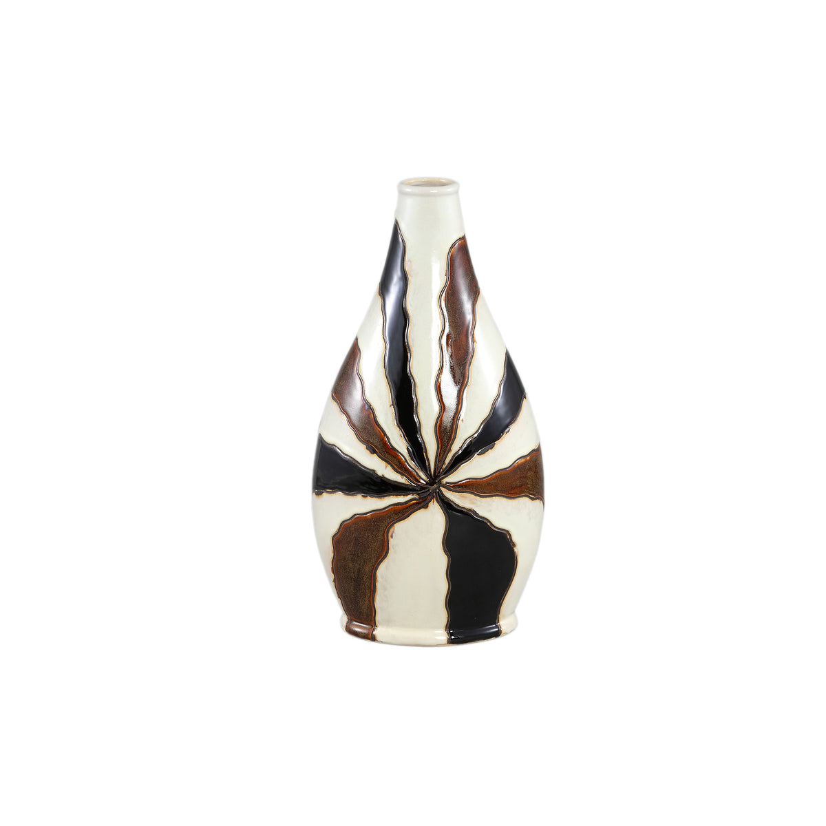 Evelin Jarrón Cerámico Ovalado Marrón Oscuro Con Líneas S 23x15x44.5cm PTMD