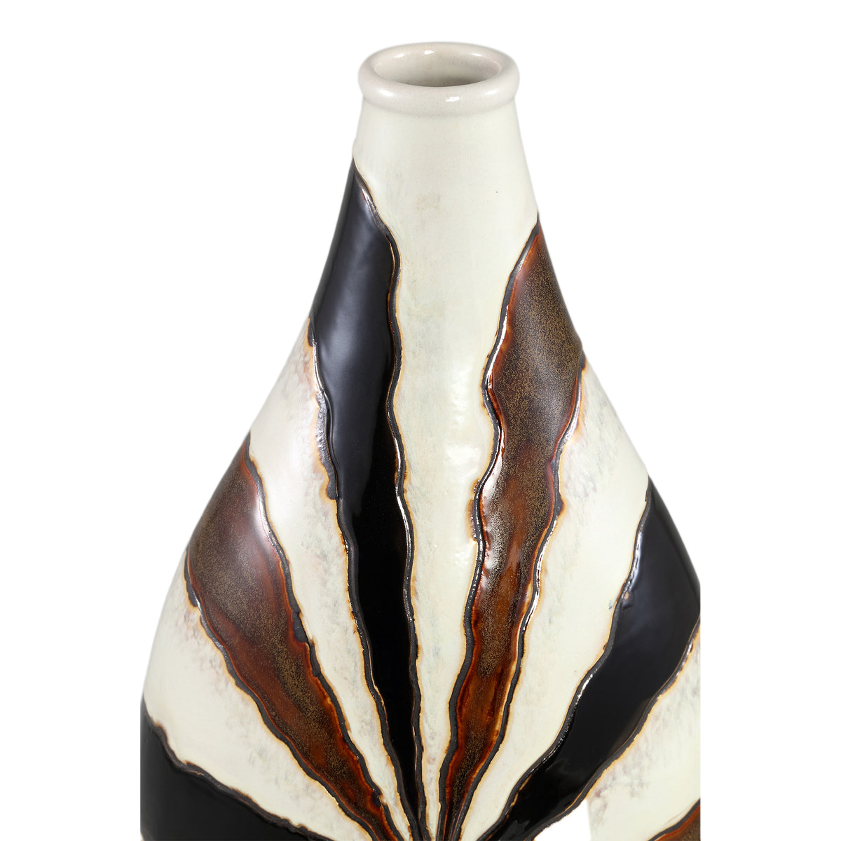 Evelin Jarrón Cerámico Ovalado Marrón Oscuro Con Líneas S 23x15x44.5cm PTMD