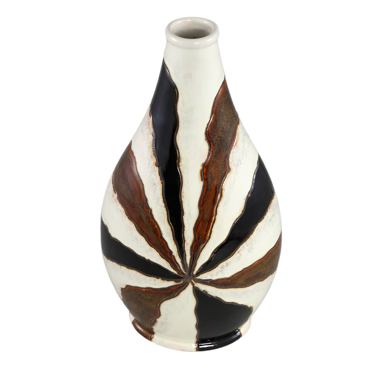 Evelin Jarrón Cerámico Ovalado Marrón Oscuro Con Líneas S 23x15x44.5cm PTMD
