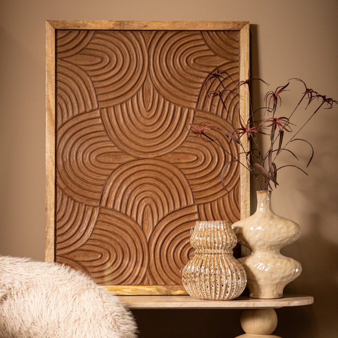 Panel de pared Elasah con patrón Swirl, madera marrón PTMD