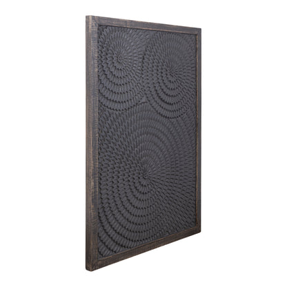 Levya Panel de pared rectangular de madera negra con patrón circular PTMD