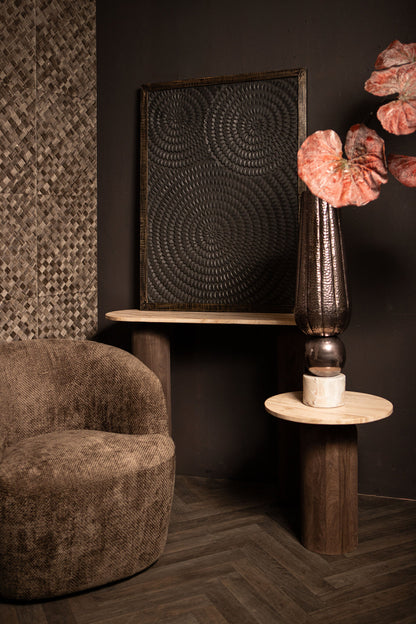 Levya Panel de pared rectangular de madera negra con patrón circular PTMD