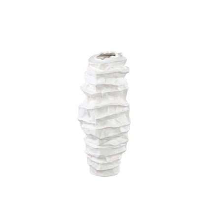 Jarrón de cerámica blanca Aharon de forma irregular, delgado, S 20x18x42 cm PTMD