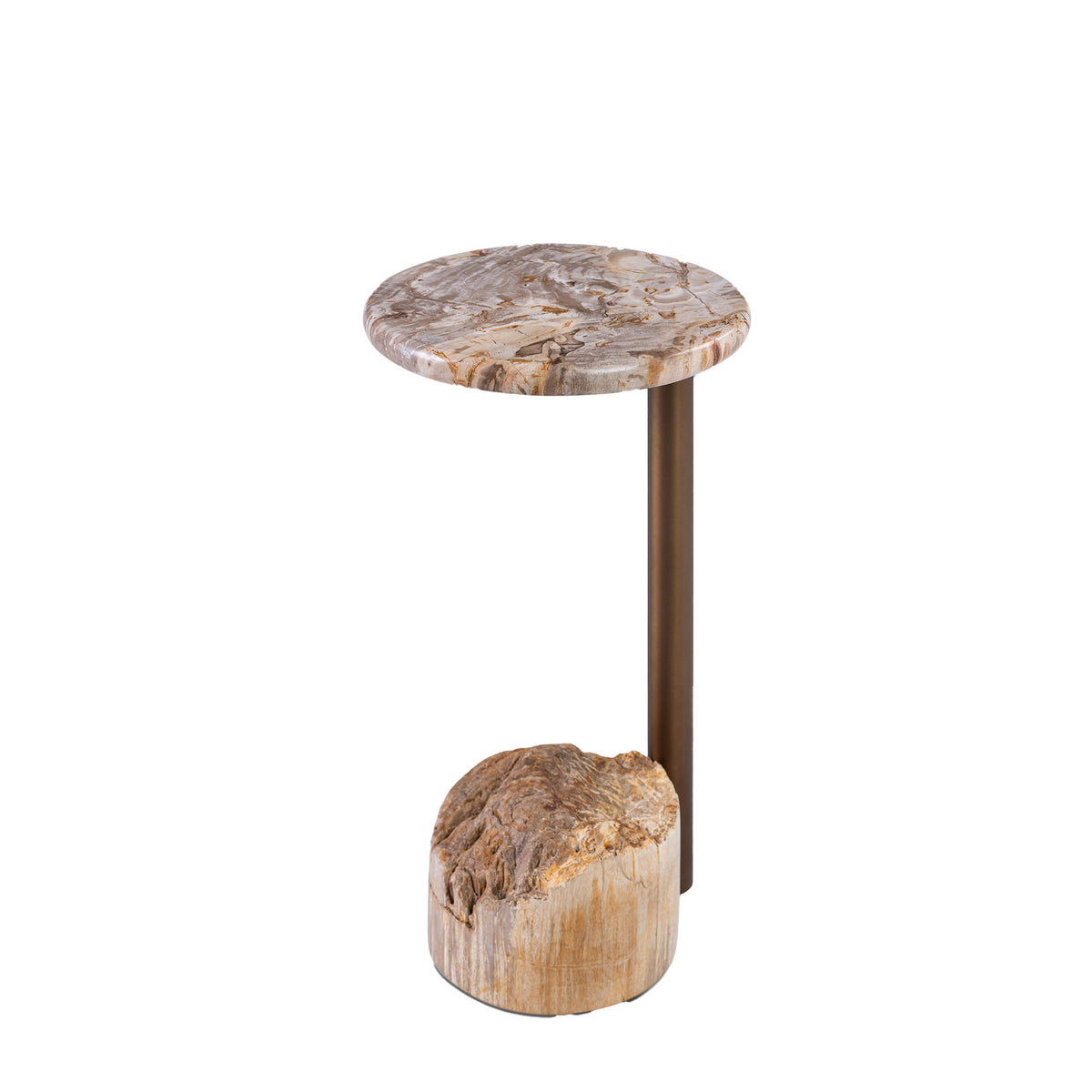 Mesa auxiliar Ataja Natural Madera petrificada natural Pata de latón PTMD