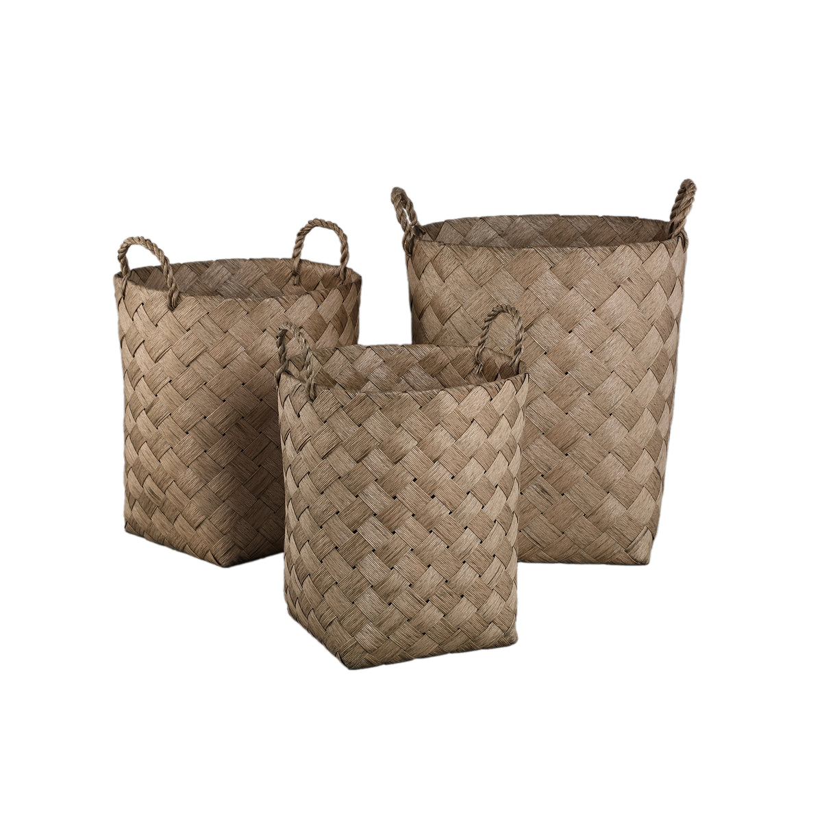 Cesta Clarke verde redonda de papel trenzado, juego de 3 PTMD