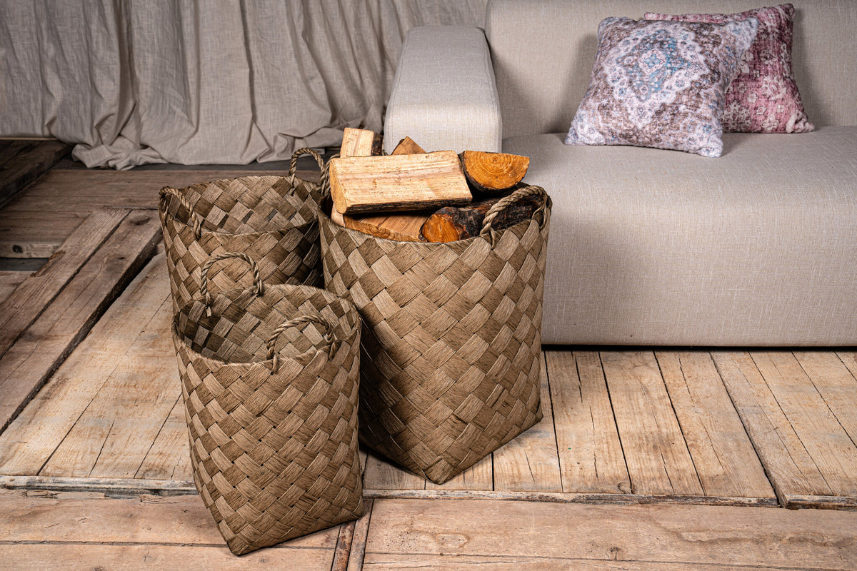 Cesta Clarke verde redonda de papel trenzado, juego de 3 PTMD