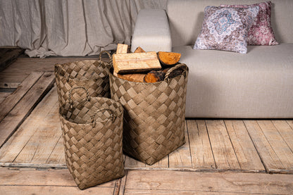 Cesta Clarke verde redonda de papel trenzado, juego de 3 PTMD