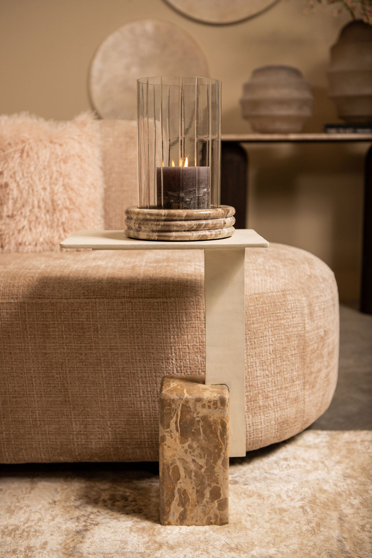 Mesa auxiliar Ebe Beige Mármol Rectangular PTMD