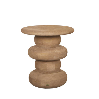 Mesa auxiliar redonda Keven de madera de mango acanalada natural PTMD