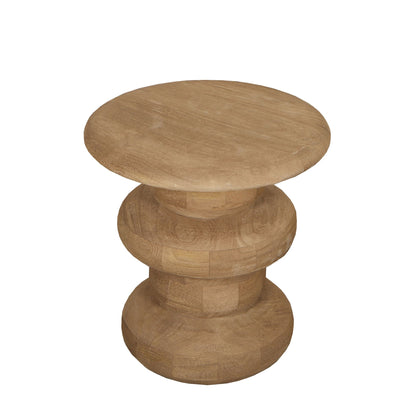 Mesa auxiliar redonda Keven de madera de mango acanalada natural PTMD