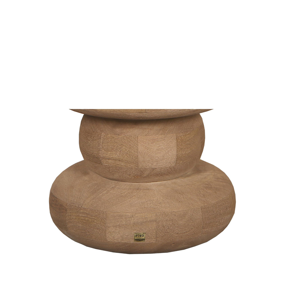 Mesa auxiliar redonda Keven de madera de mango acanalada natural PTMD