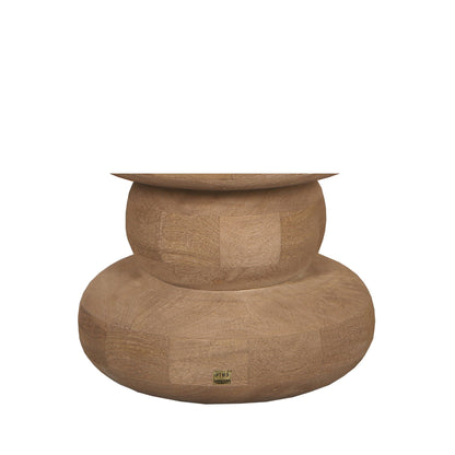 Mesa auxiliar redonda Keven de madera de mango acanalada natural PTMD