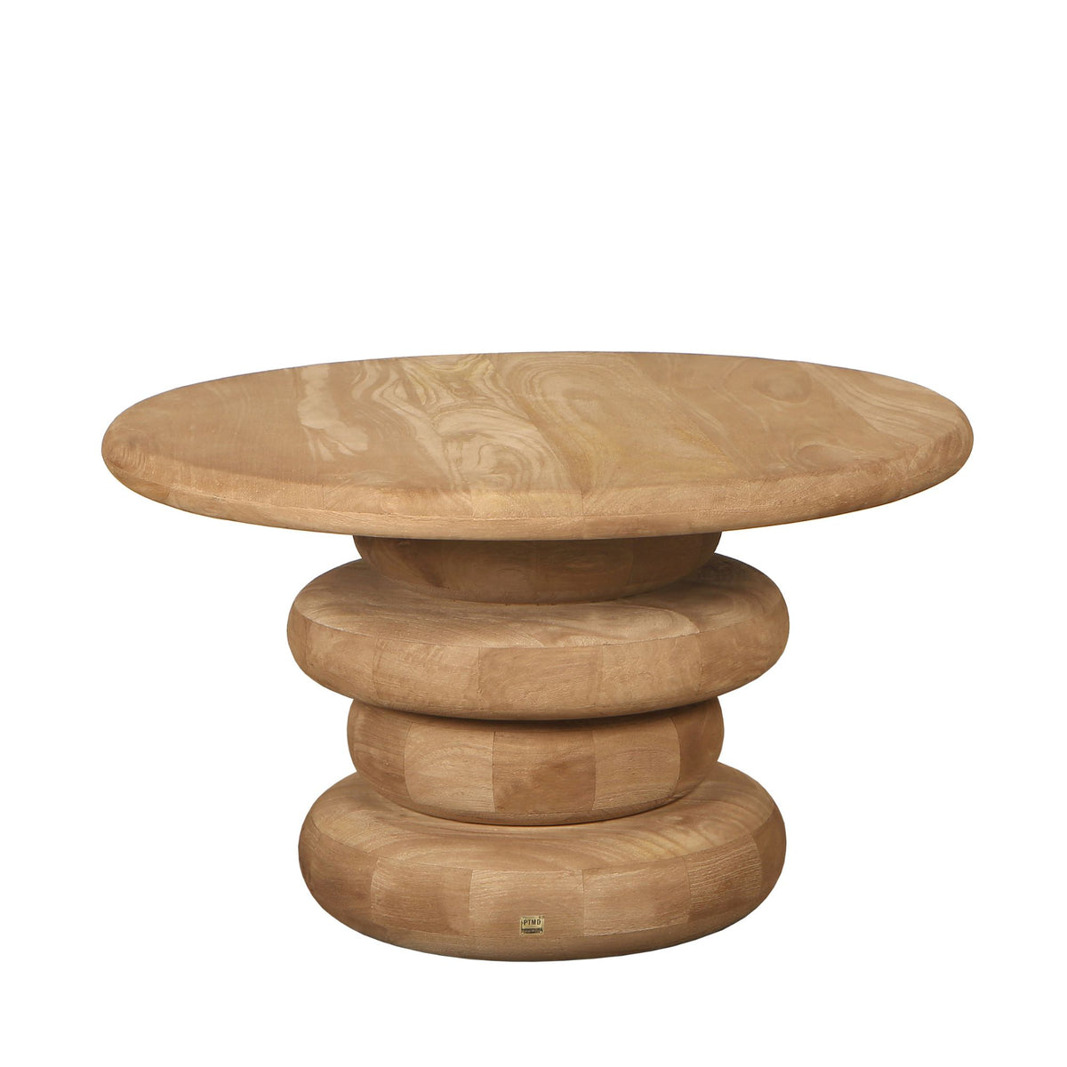 Mesa de centro Keven en madera de mango natural, acanalada y redonda, PTMD