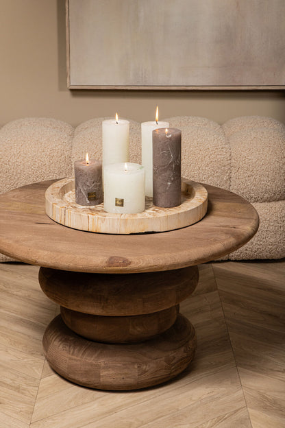 Mesa de centro Keven en madera de mango natural, acanalada y redonda, PTMD