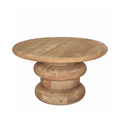 Mesa de centro Keven en madera de mango natural, acanalada y redonda, PTMD