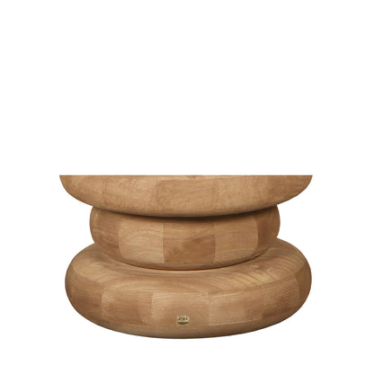 Mesa de centro Keven en madera de mango natural, acanalada y redonda, PTMD
