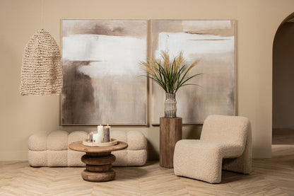 Mesa de centro Keven en madera de mango natural, acanalada y redonda, PTMD