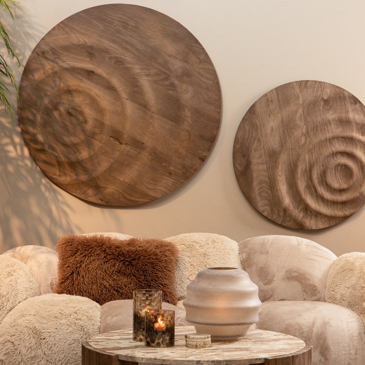 Panel de pared redondo Mattin Madera de mango Natural Pequeño PTMD