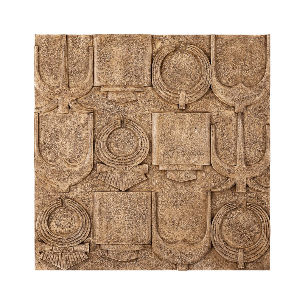 Panel de pared antiguo Saku de MDF beige con símbolos antiguos PTMD
