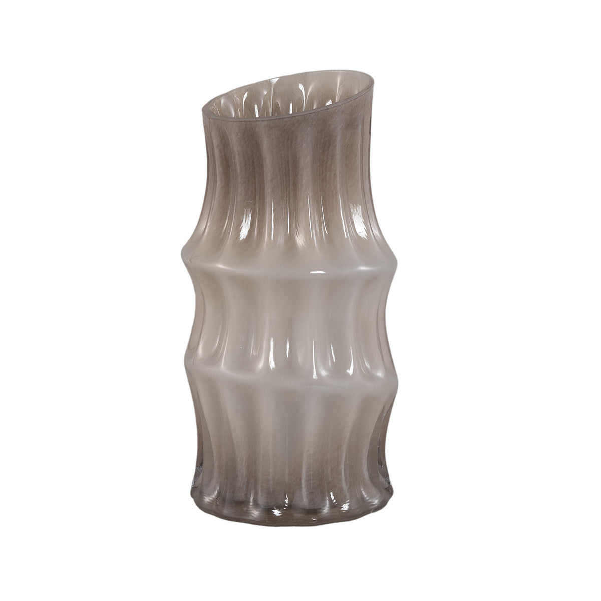 Anvi Cream Jarrón de Vidrio Sólido Forma Angular Redondo Grande PTMD