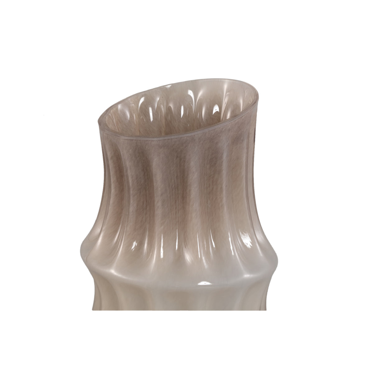 Anvi Cream Jarrón de Vidrio Sólido Forma Angular Redondo Grande PTMD