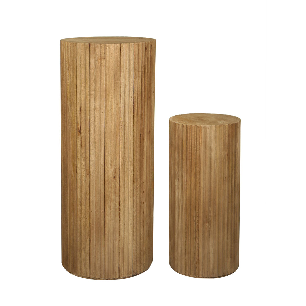 Jerra Juego de 2 pedestales de madera de mango acanalado natural PTMD