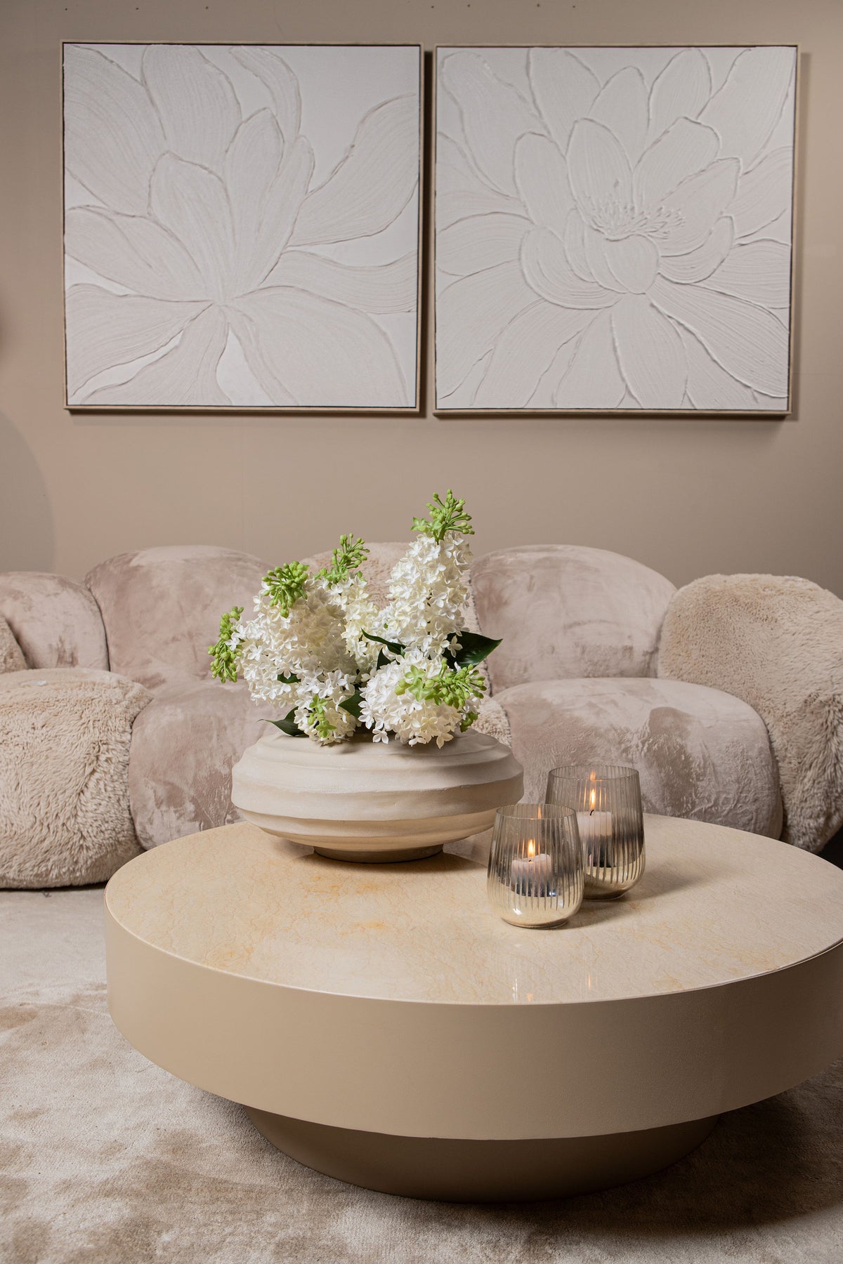 Kody Beige Stone Wash maceta acanalada de aluminio fundido M PTMD