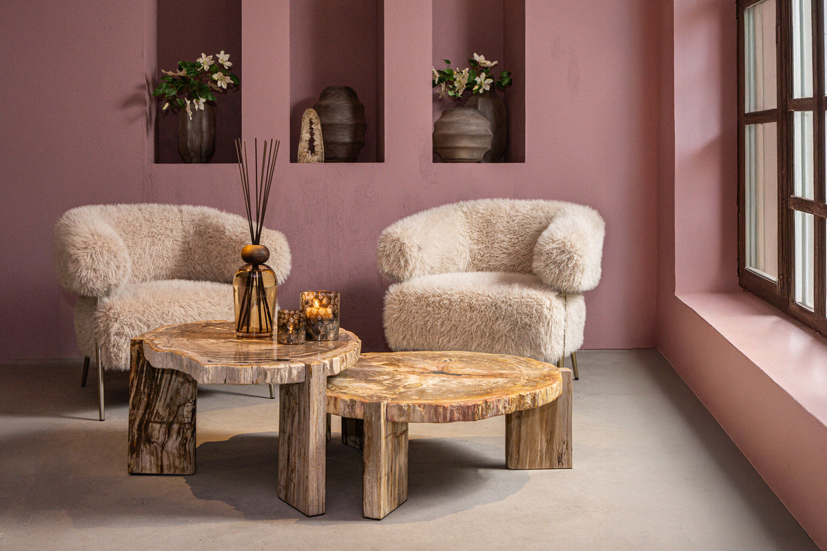 Mesa de centro Kayo Madera petrificada natural 3 patas Baja PTMD