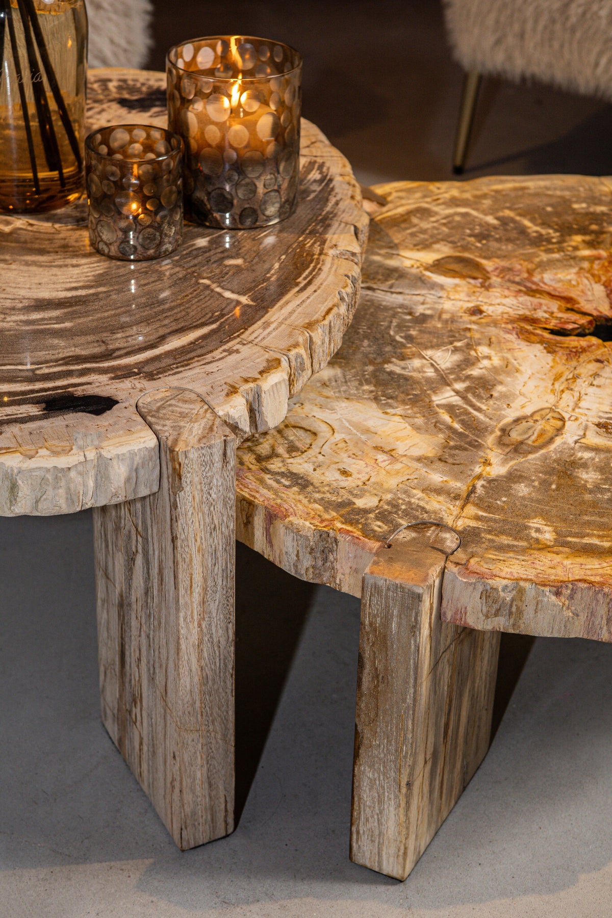 Mesa de centro Kayo Madera petrificada natural 3 patas Baja PTMD