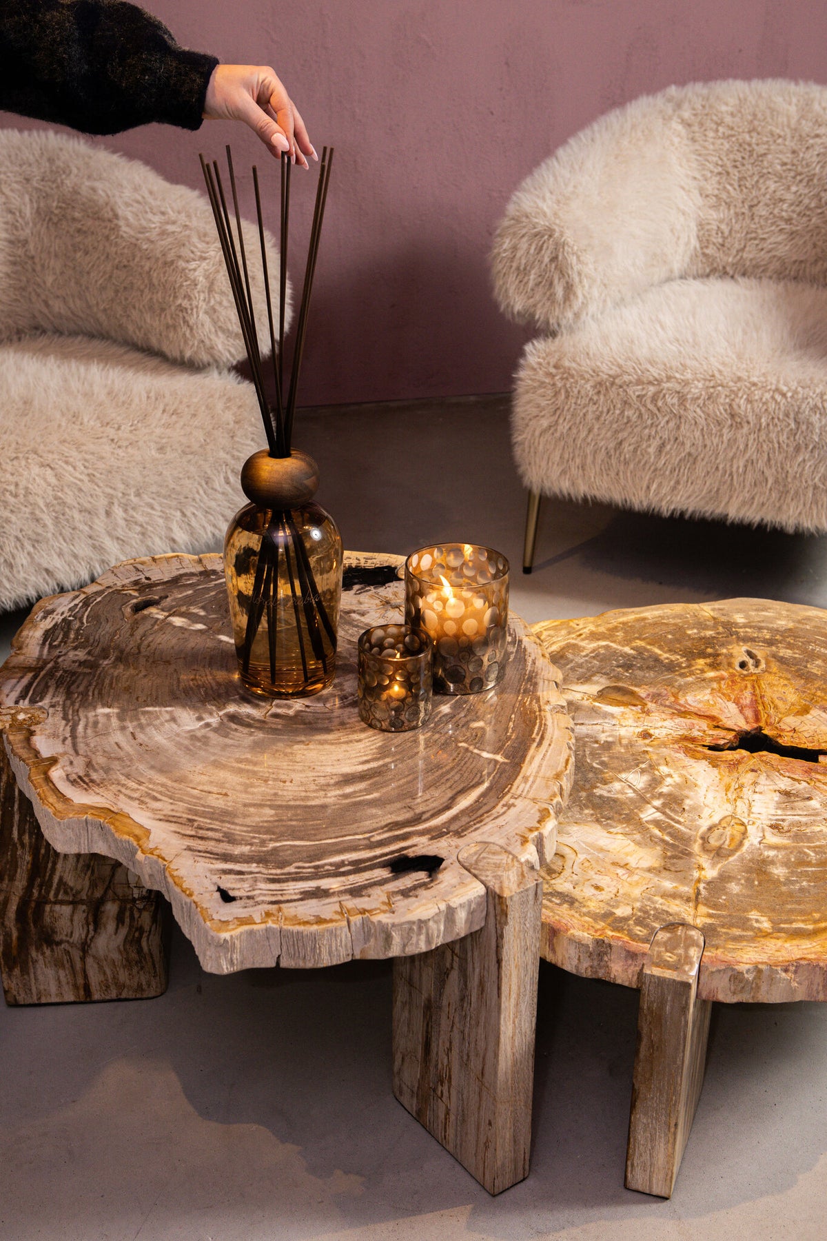 Mesa de centro Kayo Madera petrificada natural 3 patas Baja PTMD