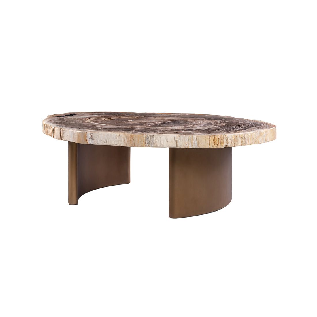 Mesa de centro Yoel Madera petrificada natural Base de latón PTMD