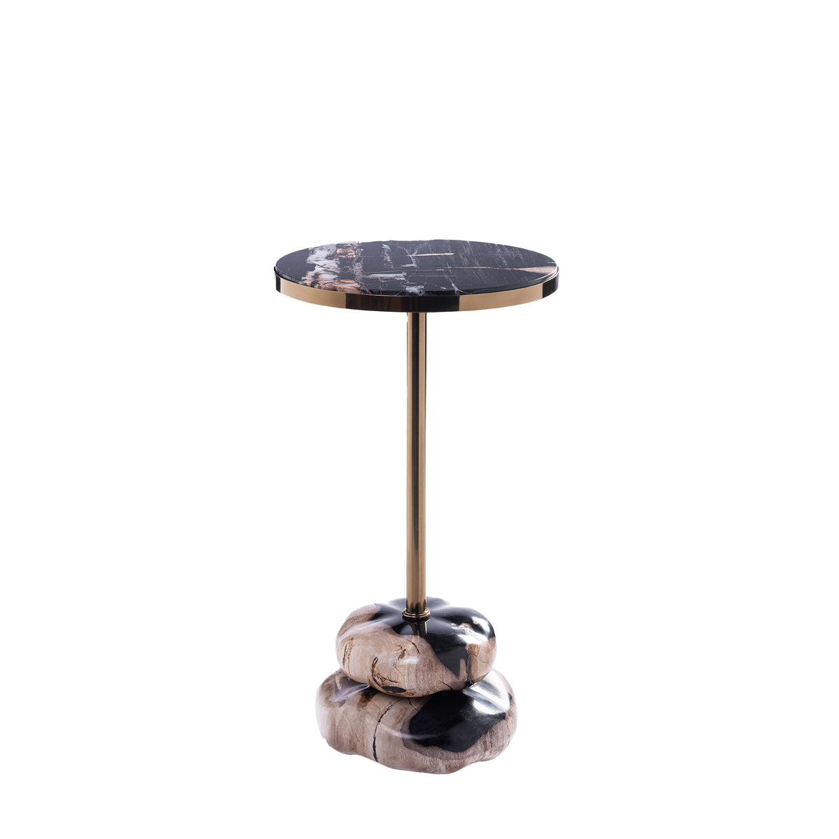 Mesa auxiliar de doble base de madera petrificada natural Wane PTMD