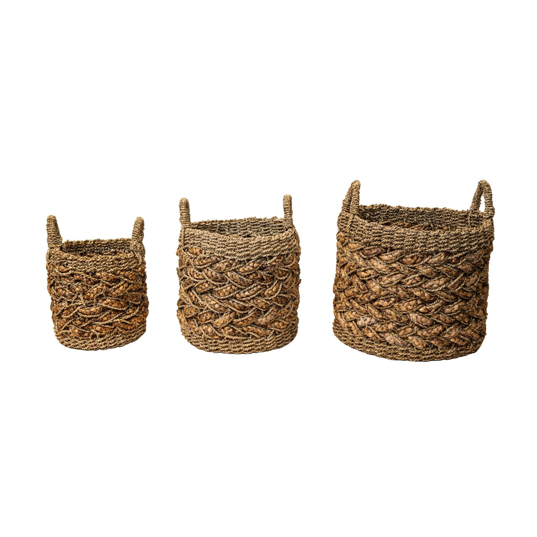 Izely Juego de 3 cestas redondas de hierba marina natural PTMD