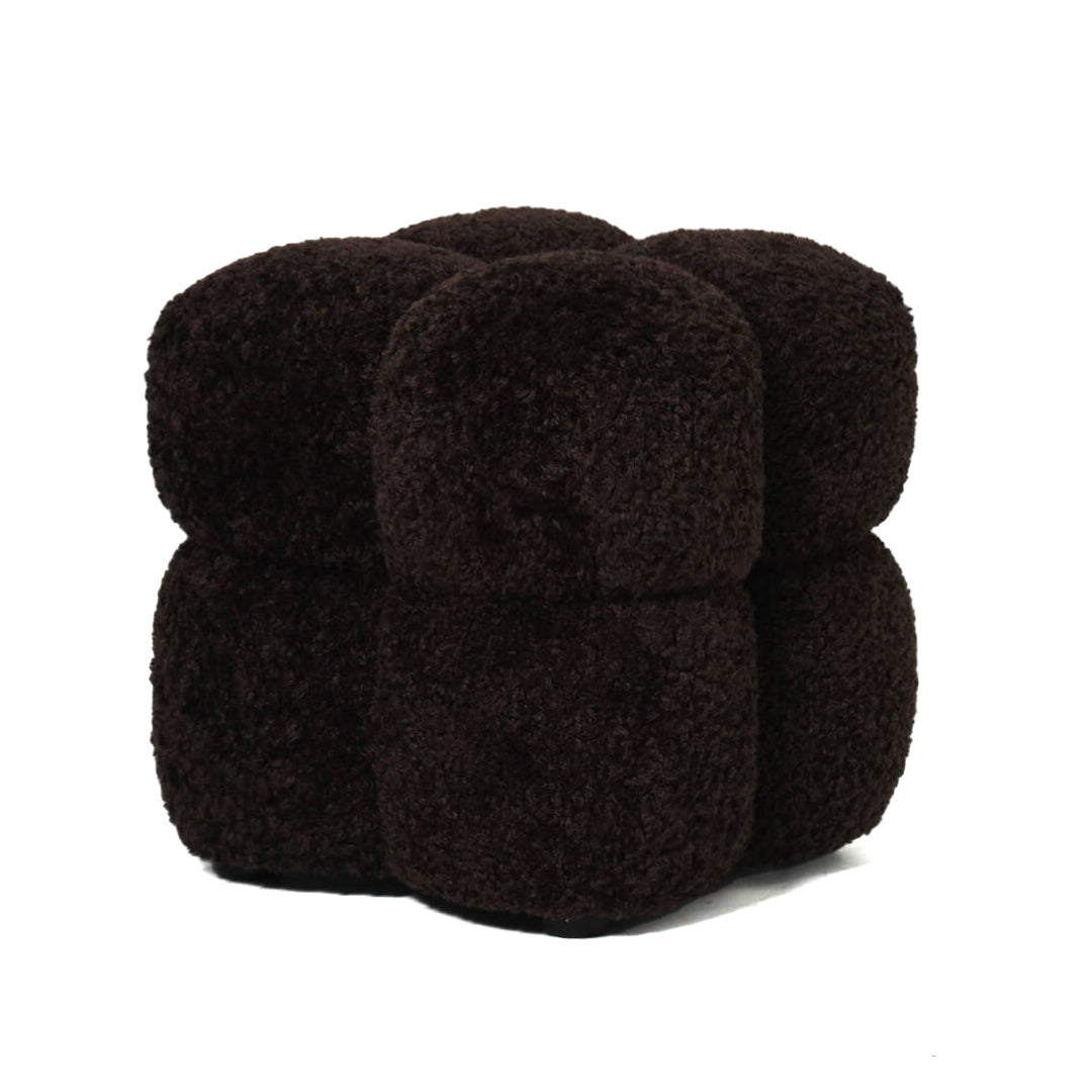 Puf cuadrado de tela Teddy marrón oscuro PTMD