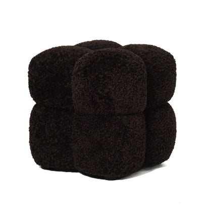 Puf cuadrado de tela Teddy marrón oscuro PTMD