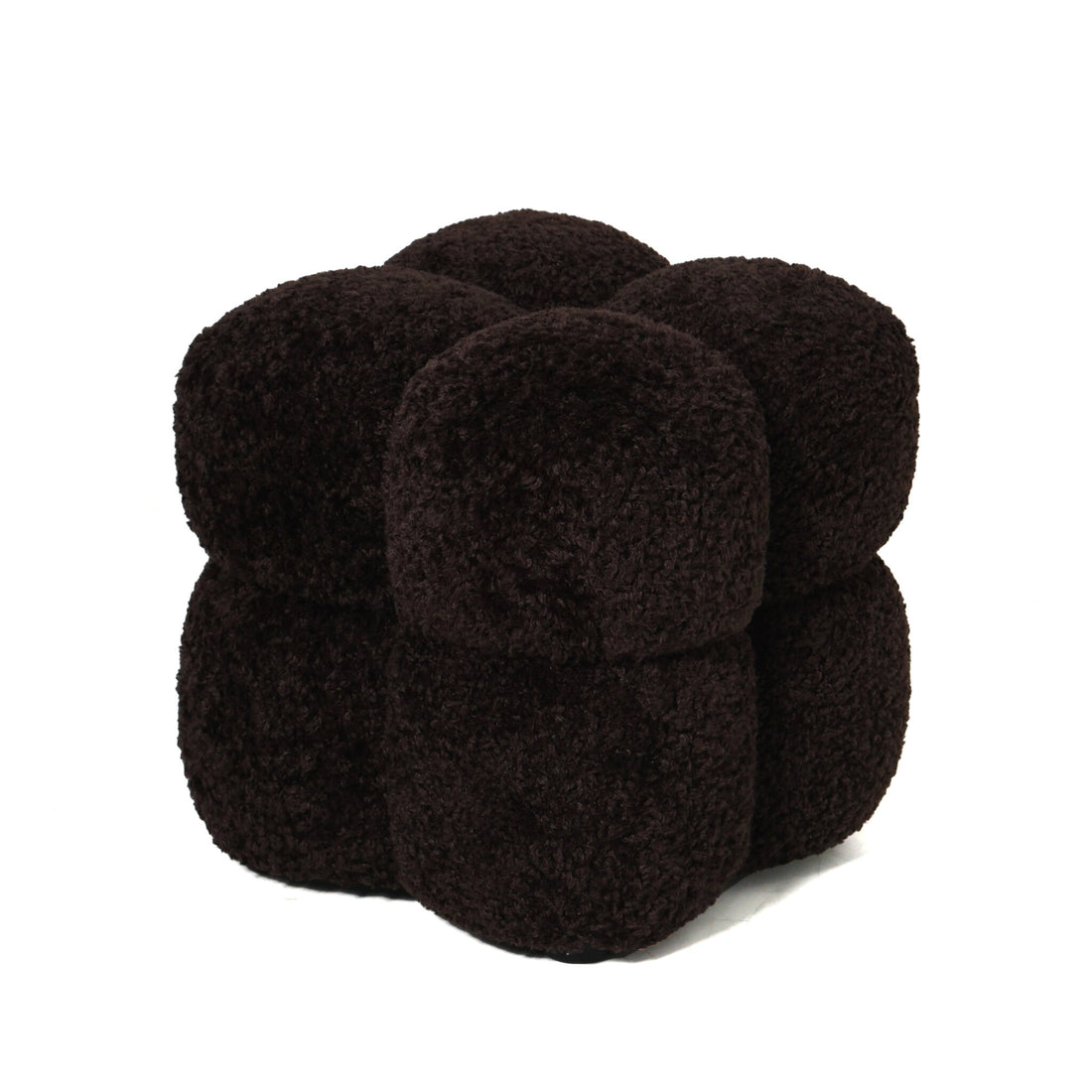 Puf cuadrado de tela Teddy marrón oscuro PTMD