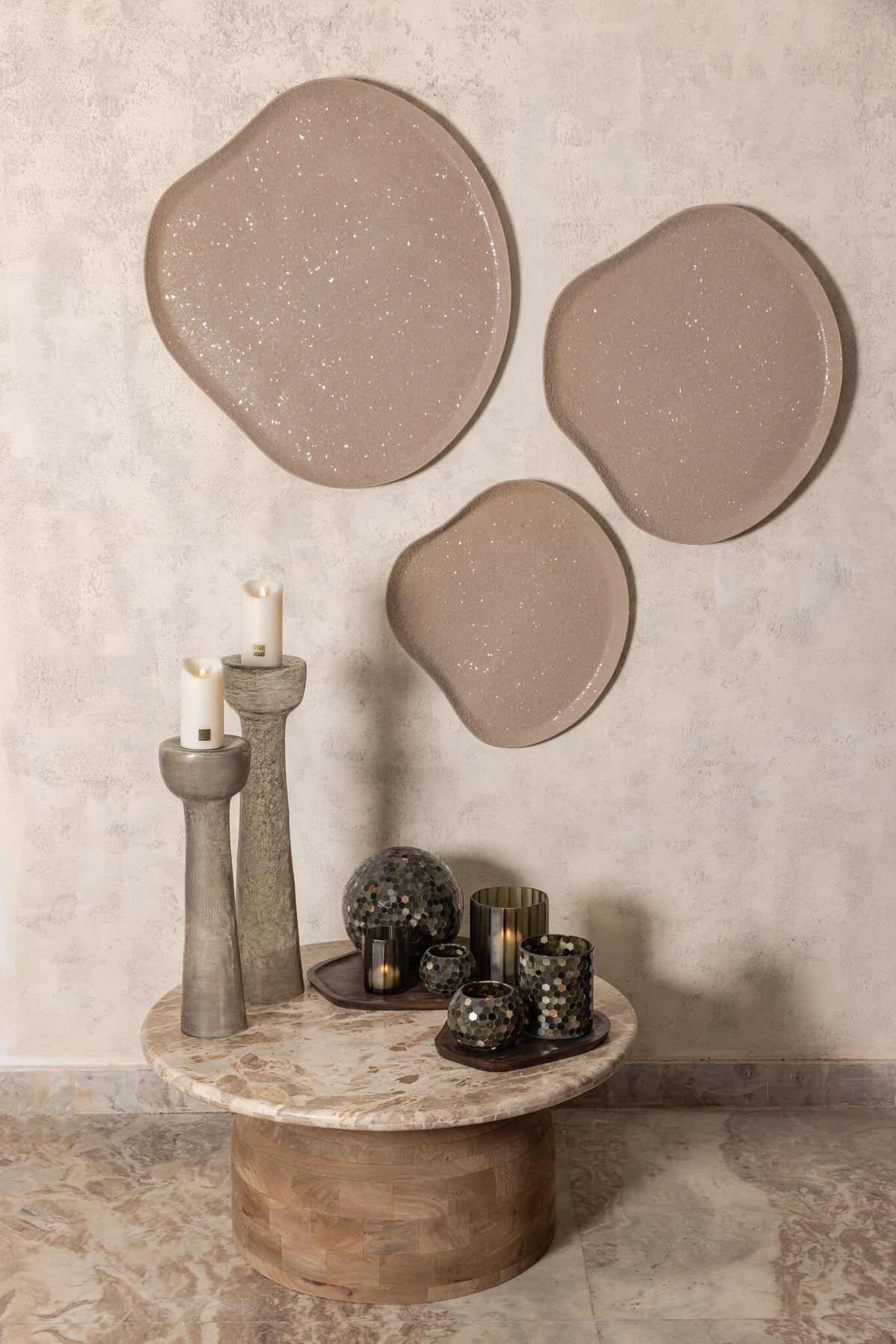 Dezia Panel de pared Hierro Beige Mosaico Orgánico Medio PTMD