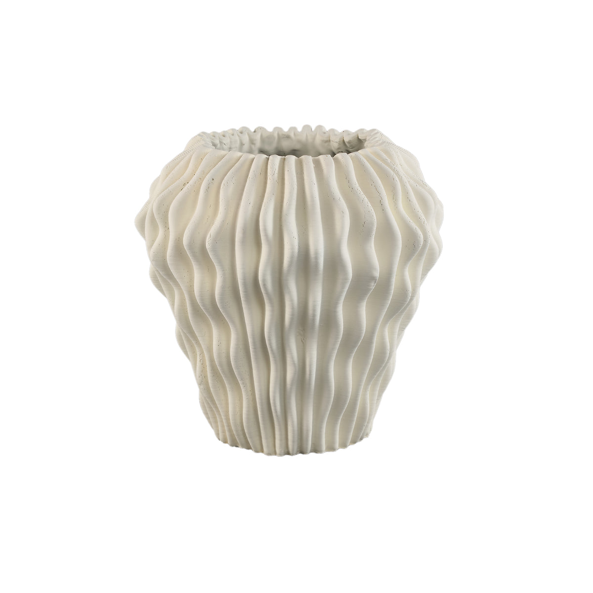 Jarrón redondo Barren de cemento blanco con patrón ondulado 3D L PTMD