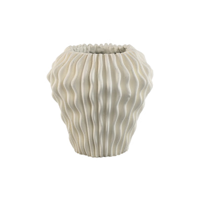 Jarrón redondo Barren de cemento blanco con patrón ondulado 3D L PTMD