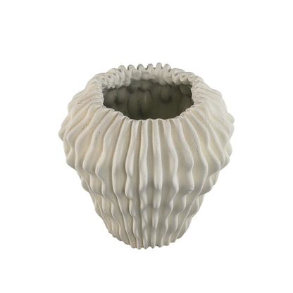 Jarrón redondo Barren de cemento blanco con patrón ondulado 3D L PTMD
