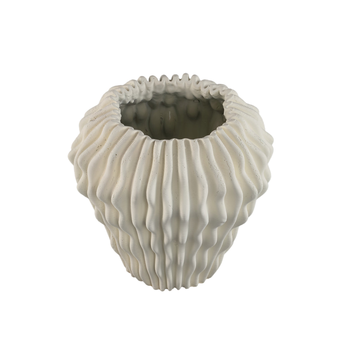 Jarrón redondo Barren de cemento blanco con patrón ondulado 3D L PTMD