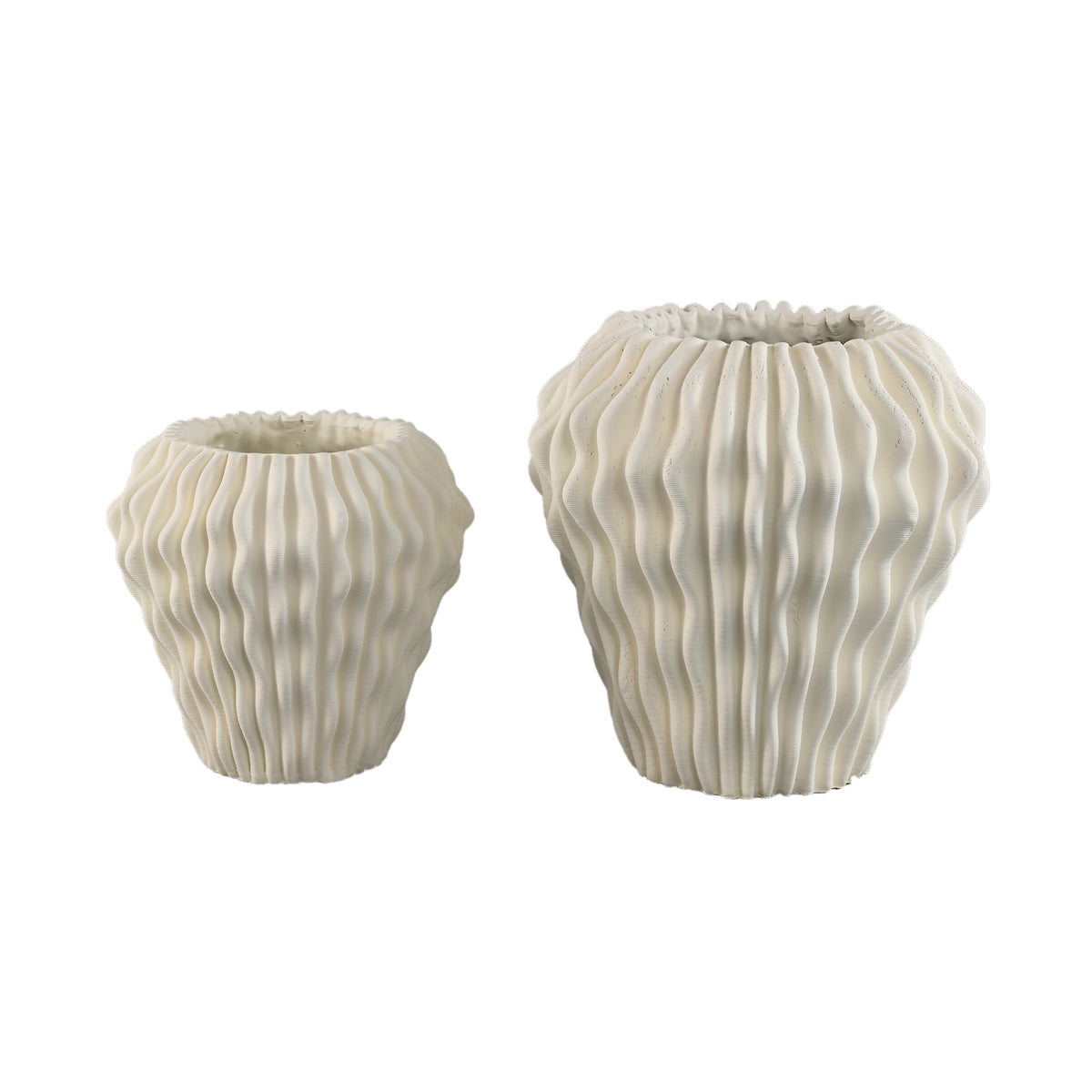 Jarrón redondo Barren de cemento blanco con patrón ondulado 3D L PTMD