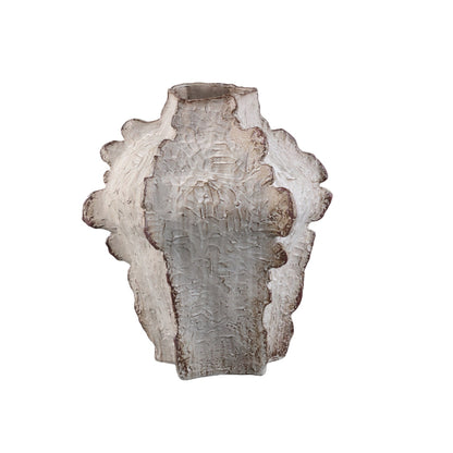 Jarrón angular de cerámica beige Talan acanalado S PTMD